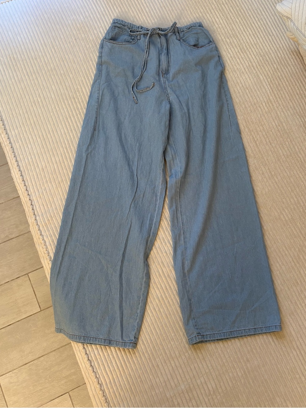Solai Light Blue Wide Leg Drawstring Pants